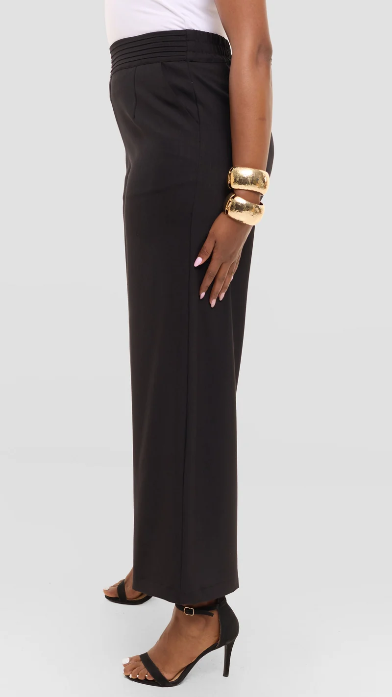 Vivo Pintuck Waist Pants in Crepe - Black