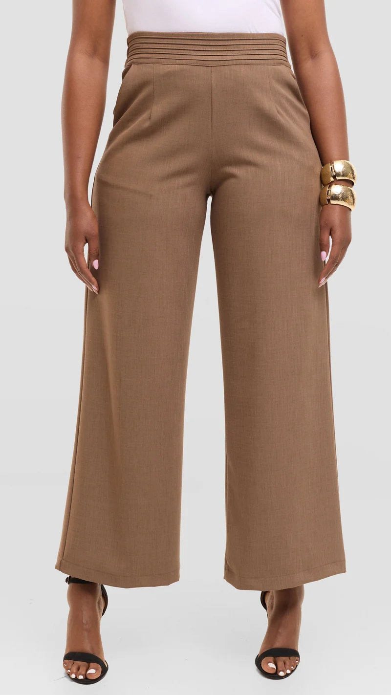 Vivo Pintuck Waist Pants in Crepe - Taupe