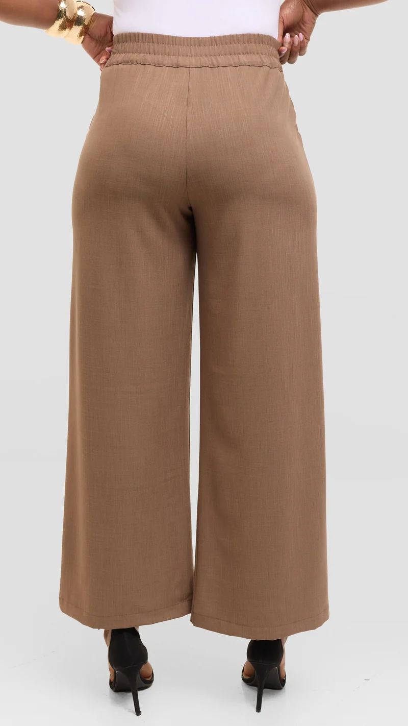 Vivo Pintuck Waist Pants in Crepe - Taupe