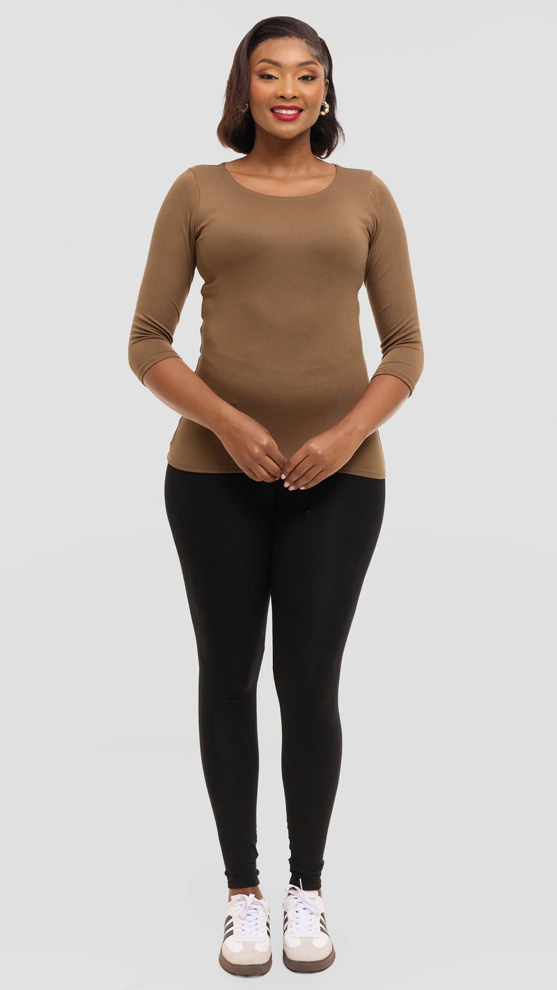 Vivo Scooped Neck Top in Jersey - Dark Tan