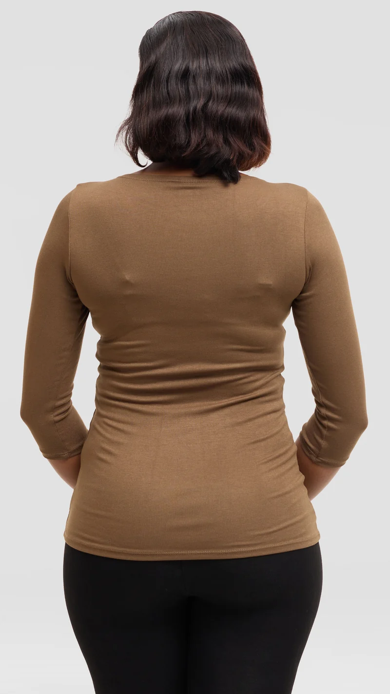 Vivo Scooped Neck Top in Jersey - Dark Tan
