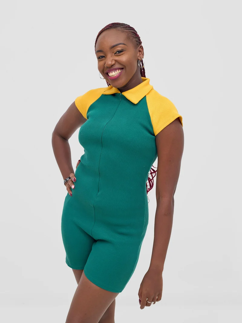 Zoya Vasha Raglan Sleeve Playsuit - Green / Yellow