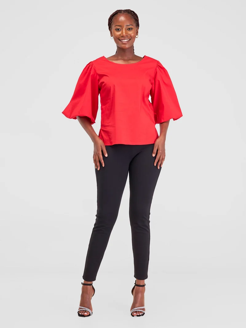 Safari Nimali Bubble Sleeve Top - Red