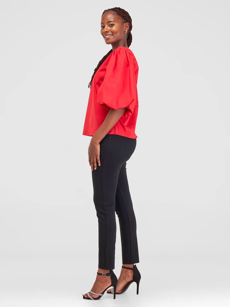 Safari Nimali Bubble Sleeve Top - Red