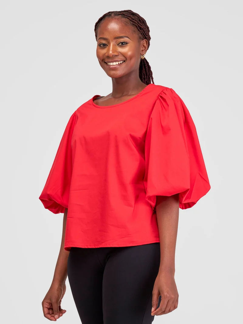 Safari Nimali Bubble Sleeve Top - Red