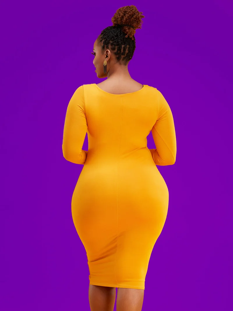 Vivo Basic Long Sleeved Double Layered Bodycon - Mustard