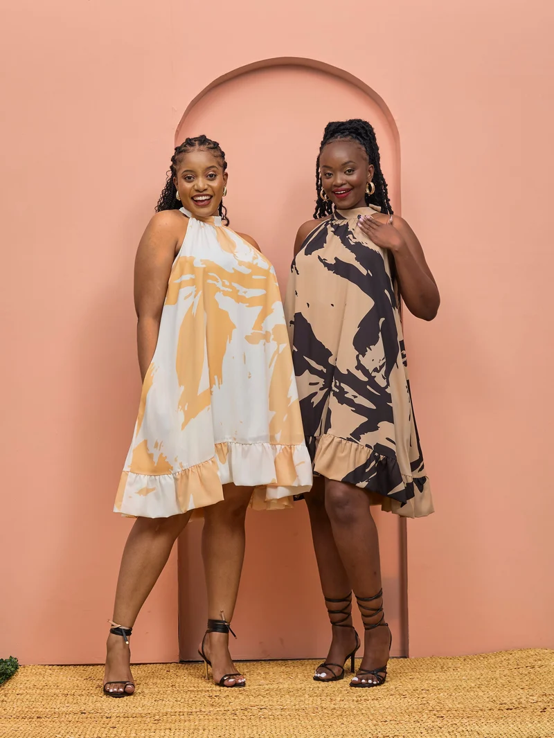 Vivo Beali Baby Doll Dress - Off White / Gold Lea Print