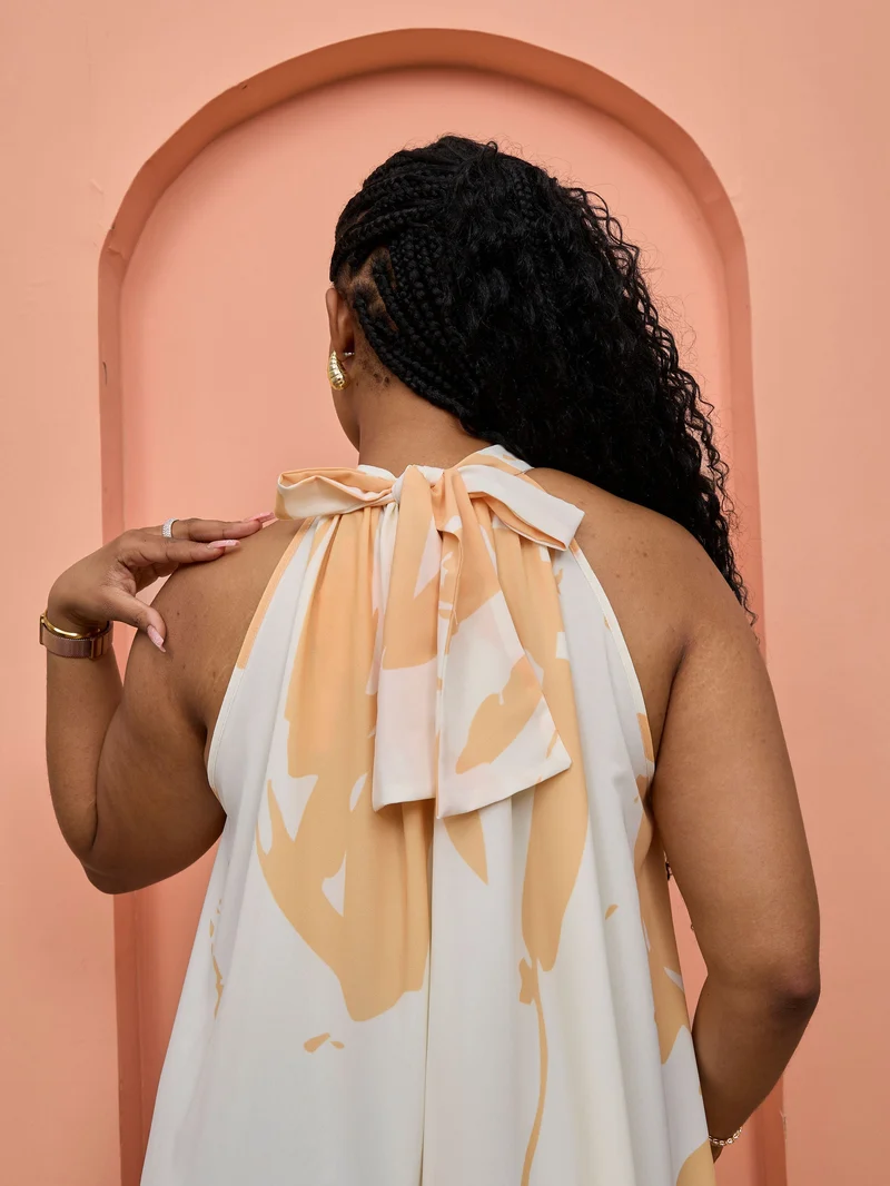 Vivo Beali Baby Doll Dress - Off White / Gold Lea Print