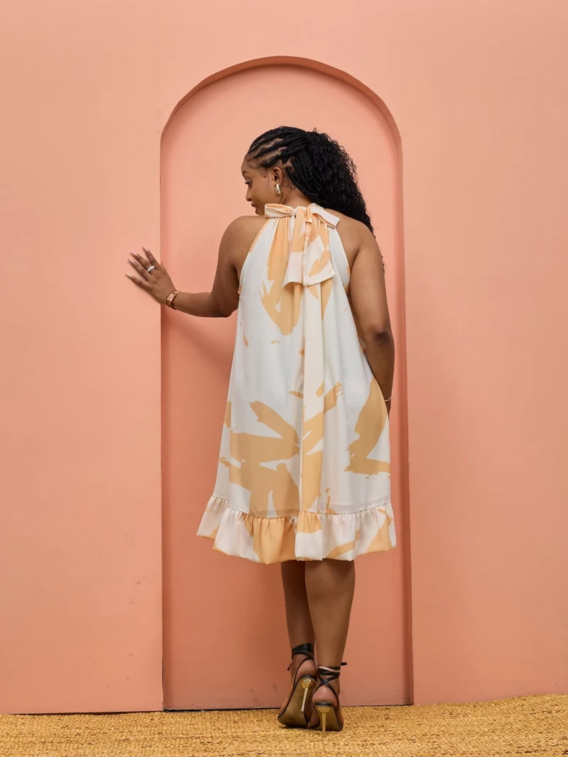 Vivo Beali Baby Doll Dress - Off White / Gold Lea Print