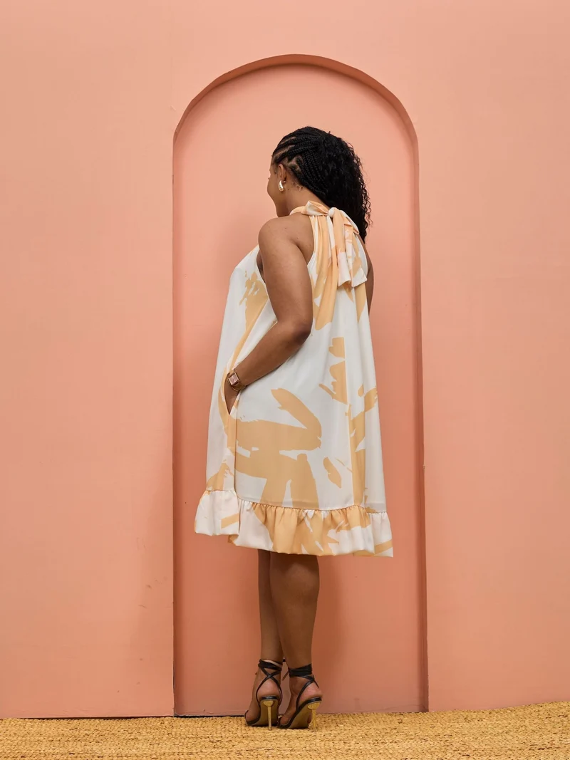 Vivo Beali Baby Doll Dress - Off White / Gold Lea Print