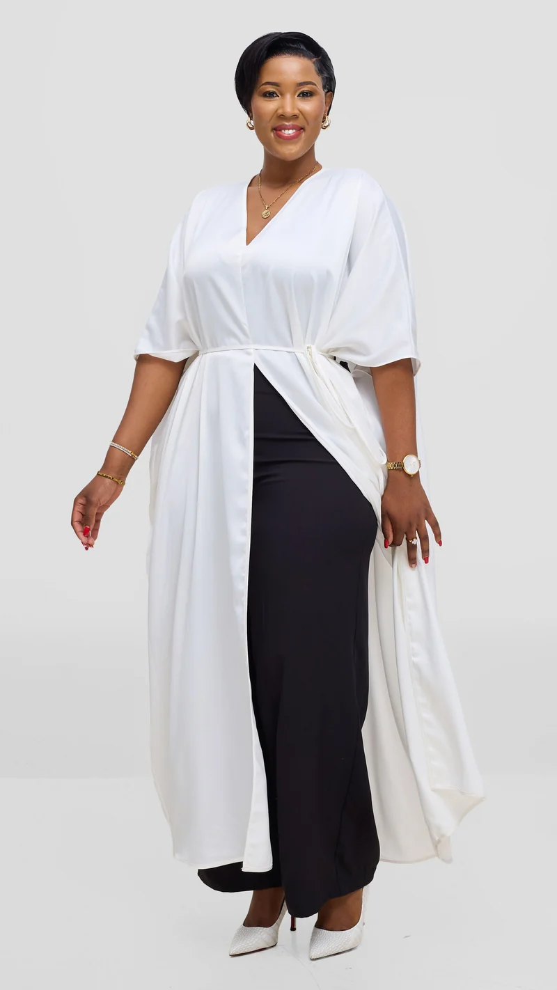 Vivo Essi Front Slit Maxi Top In Satin - White