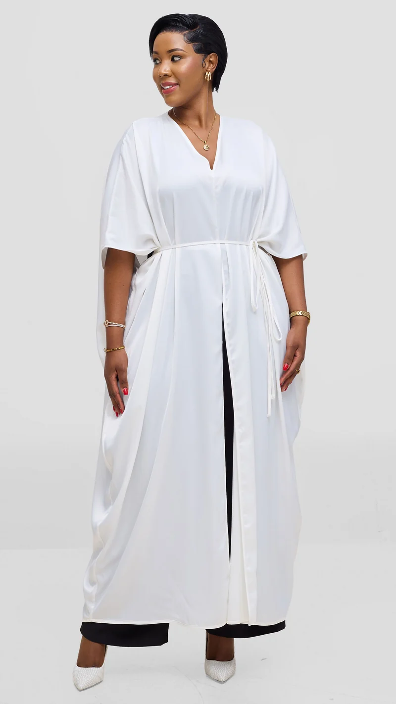 Vivo Essi Front Slit Maxi Top In Satin - White