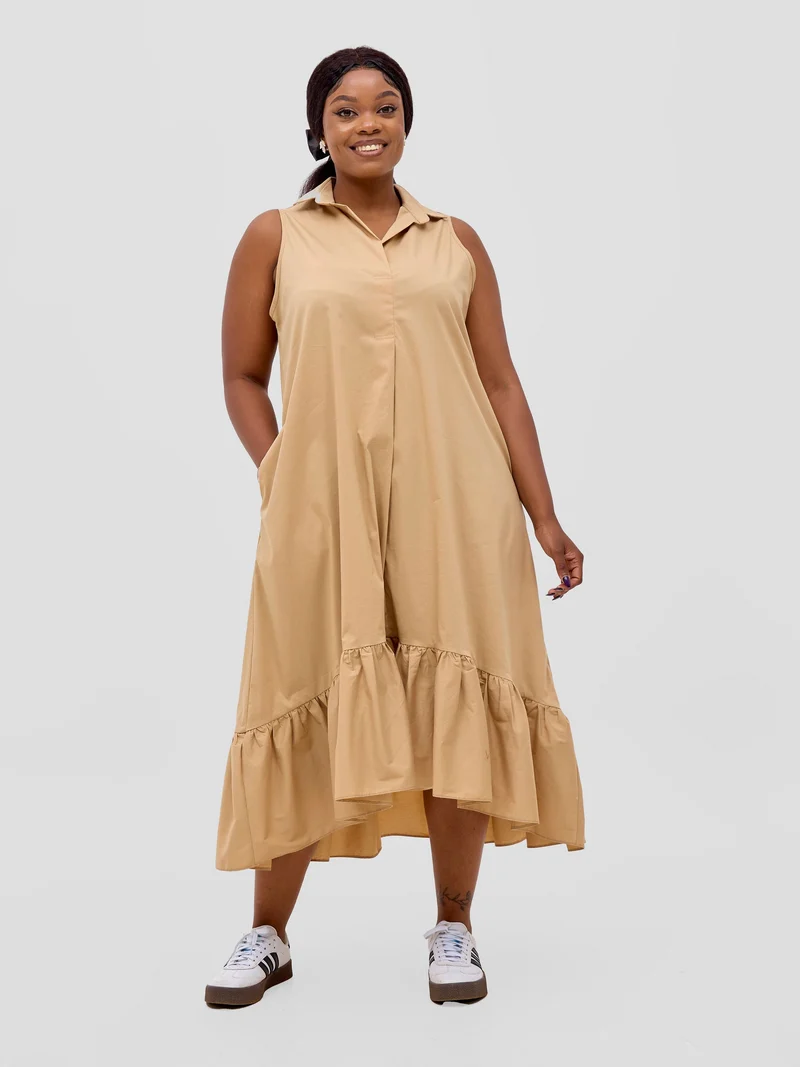 Safari Huru Halter Sleeveless High Low Dress - Taupe