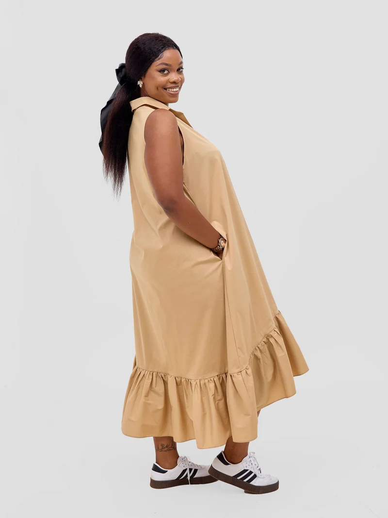 Safari Huru Halter Sleeveless High Low Dress - Taupe