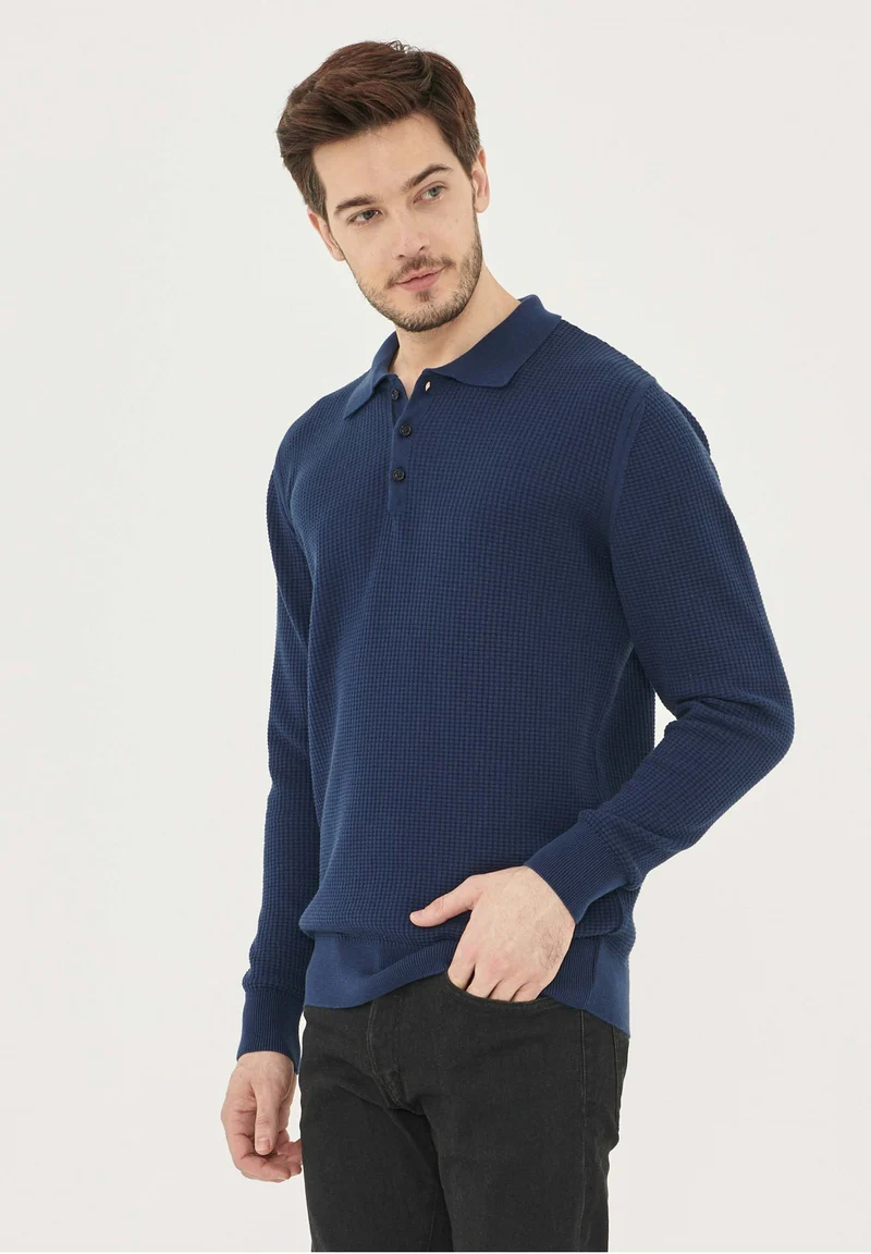 Polopullover aus Bio-Baumwolle in Waffel-Optik