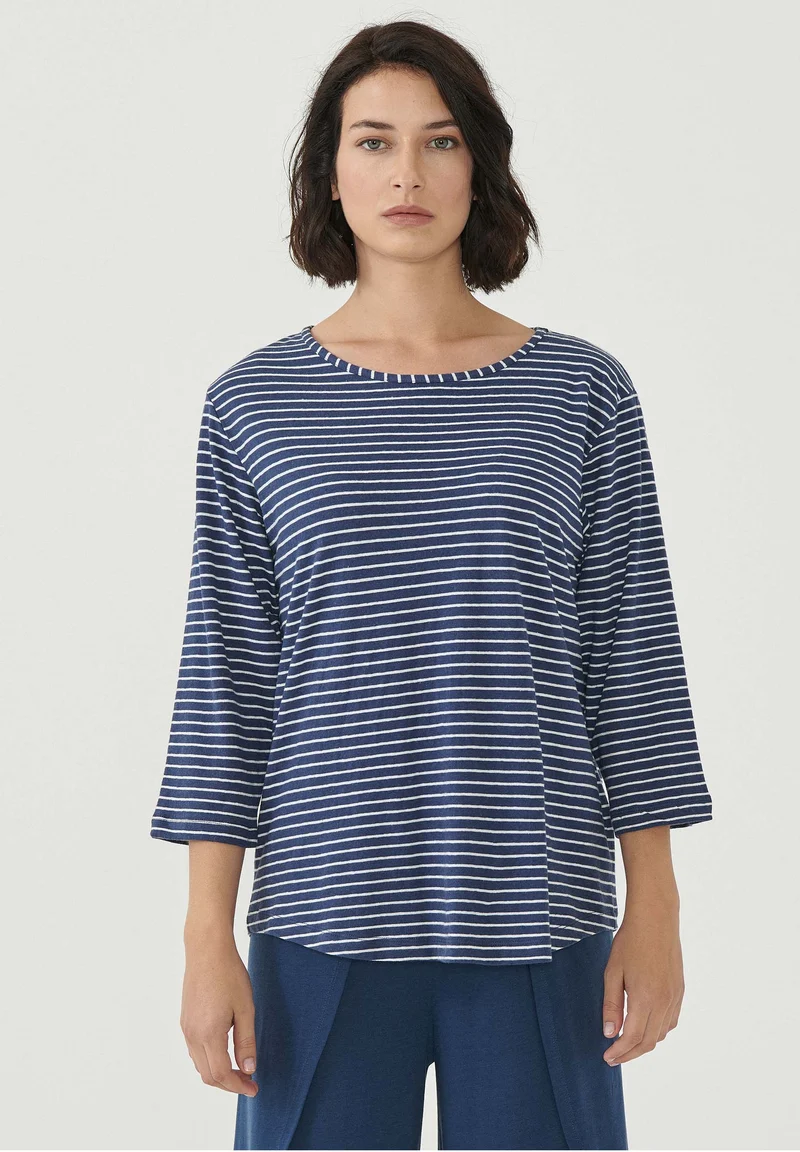Gestreiftes 3/4-Arm Shirt aus Bio-Baumwolle und Leinen