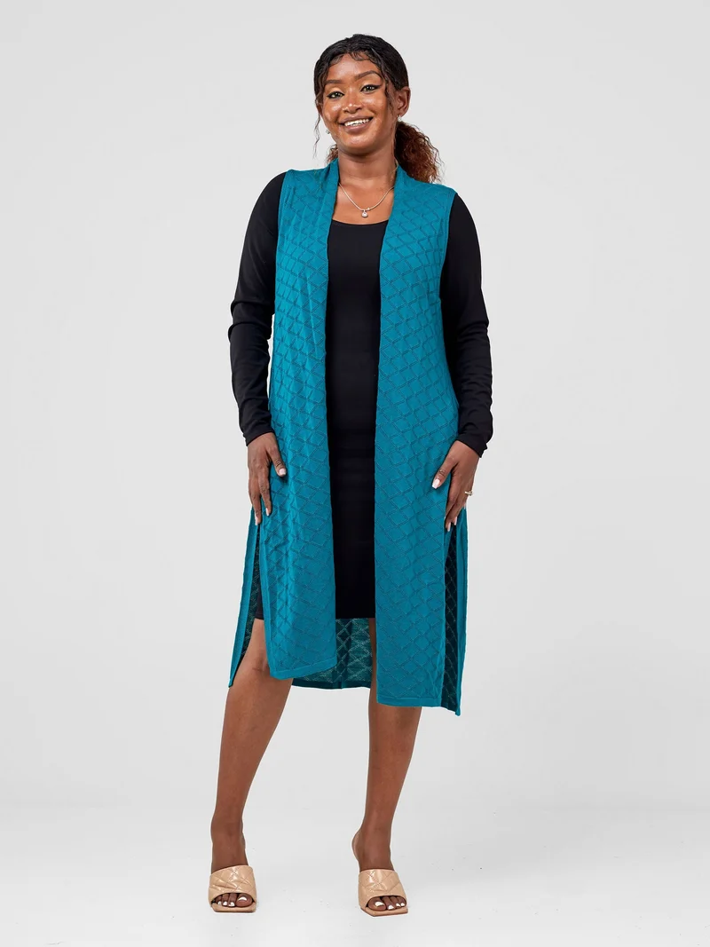 Vivo Sleeveless Side Slit Midi Waterfall - Teal