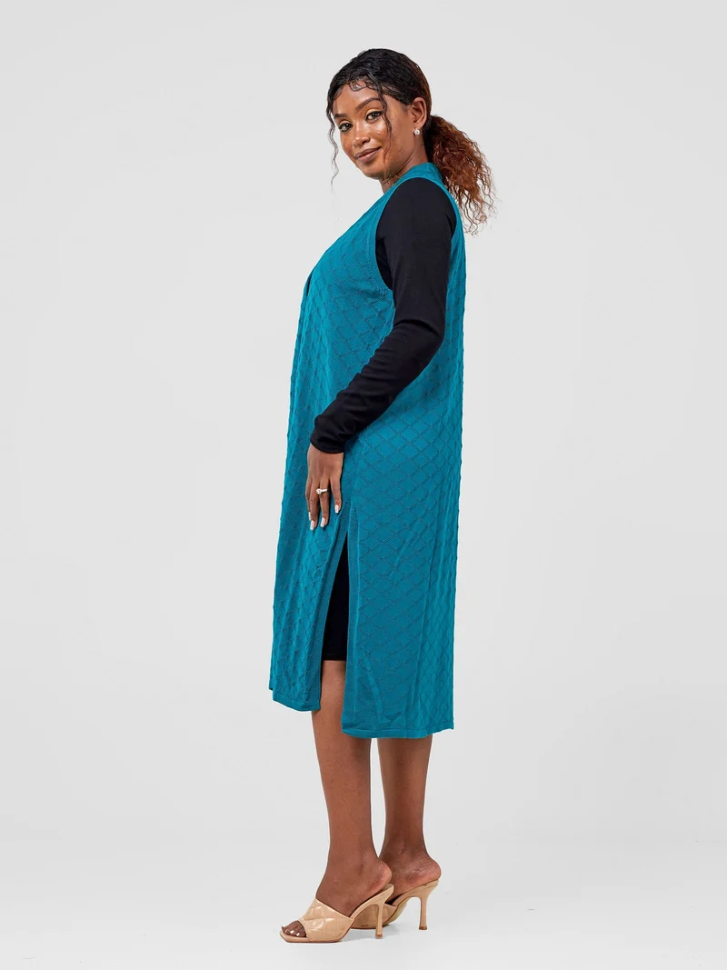 Vivo Sleeveless Side Slit Midi Waterfall - Teal