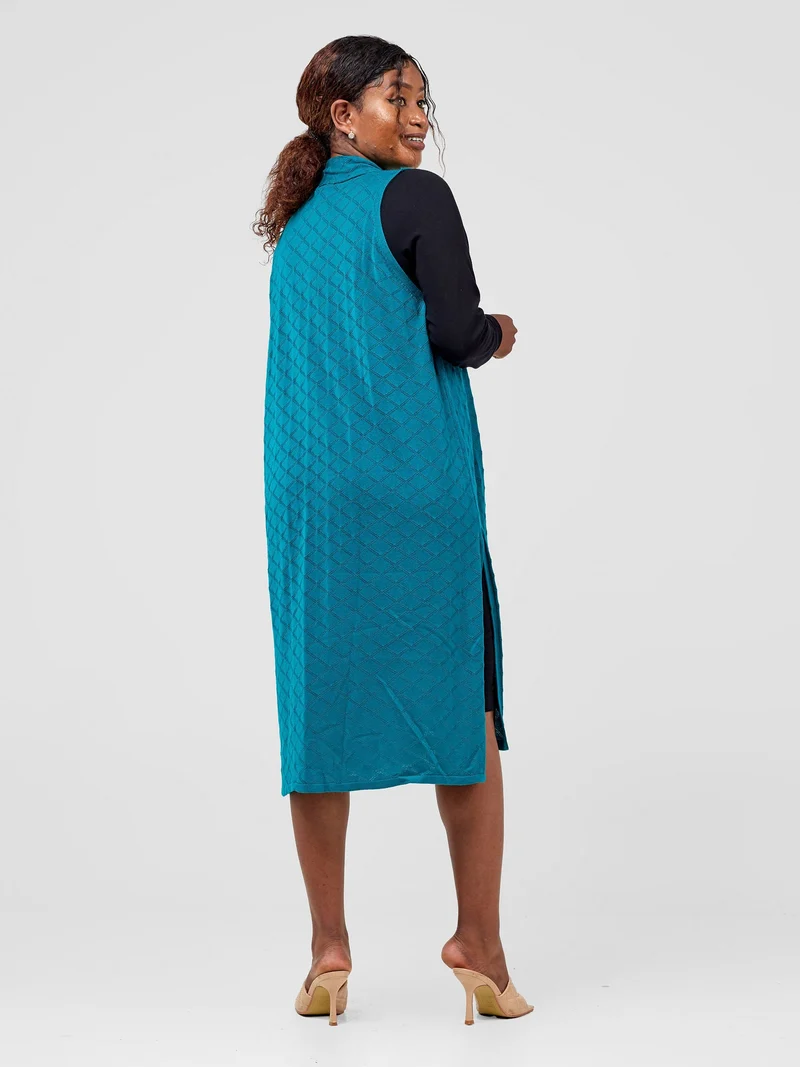 Vivo Sleeveless Side Slit Midi Waterfall - Teal