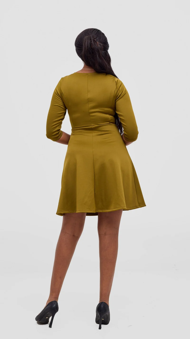 Vivo Diella 3/4 Sleeve A-Line Dress - Dark Olive