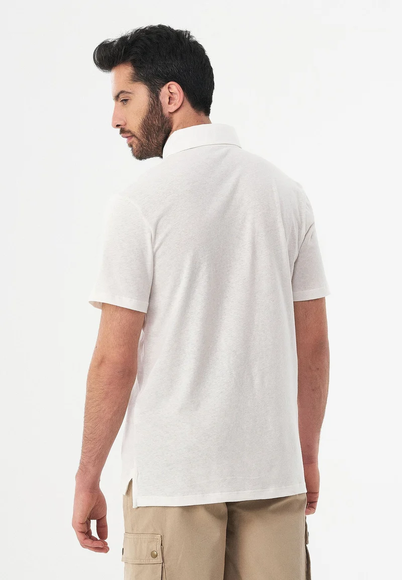 Poloshirt aus Leinengemisch mit Brusttasche
