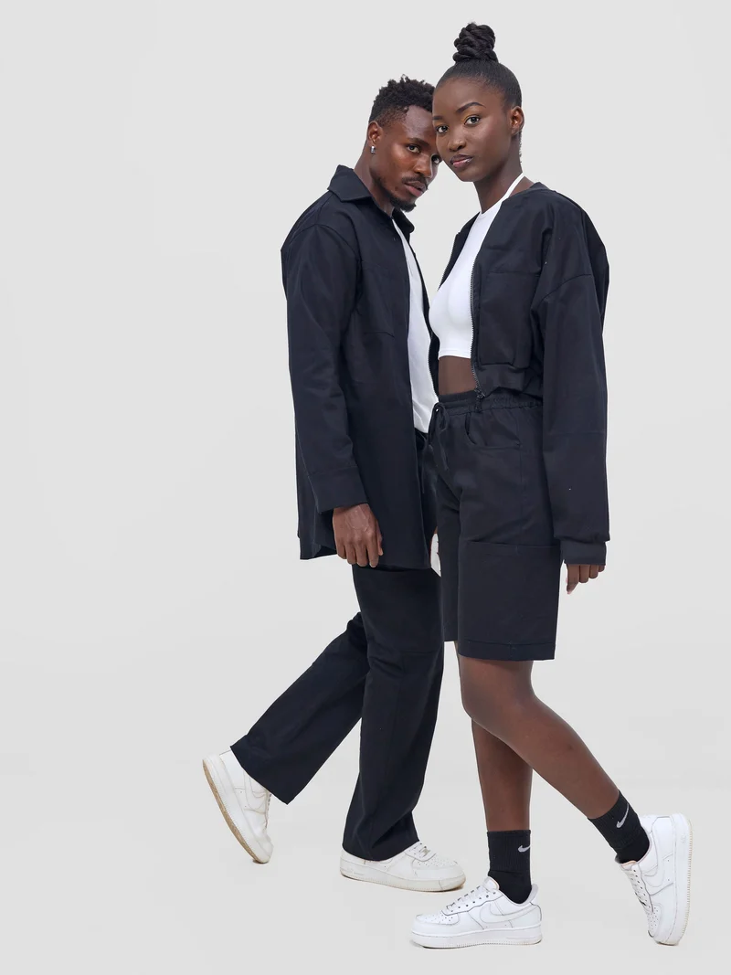 Zoya Nia Crop Bomber Jacket - Black