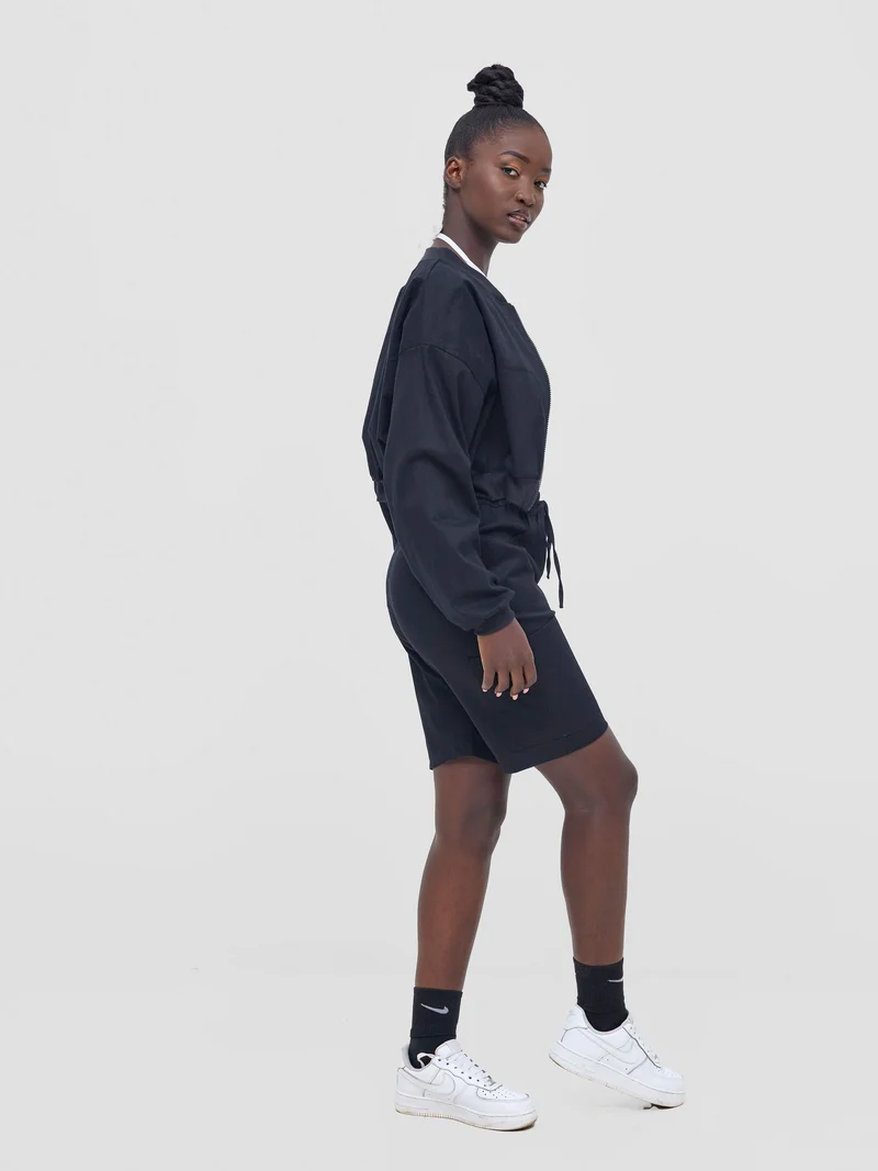 Zoya Nia Crop Bomber Jacket - Black