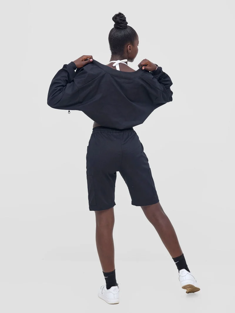 Zoya Nia Crop Bomber Jacket - Black