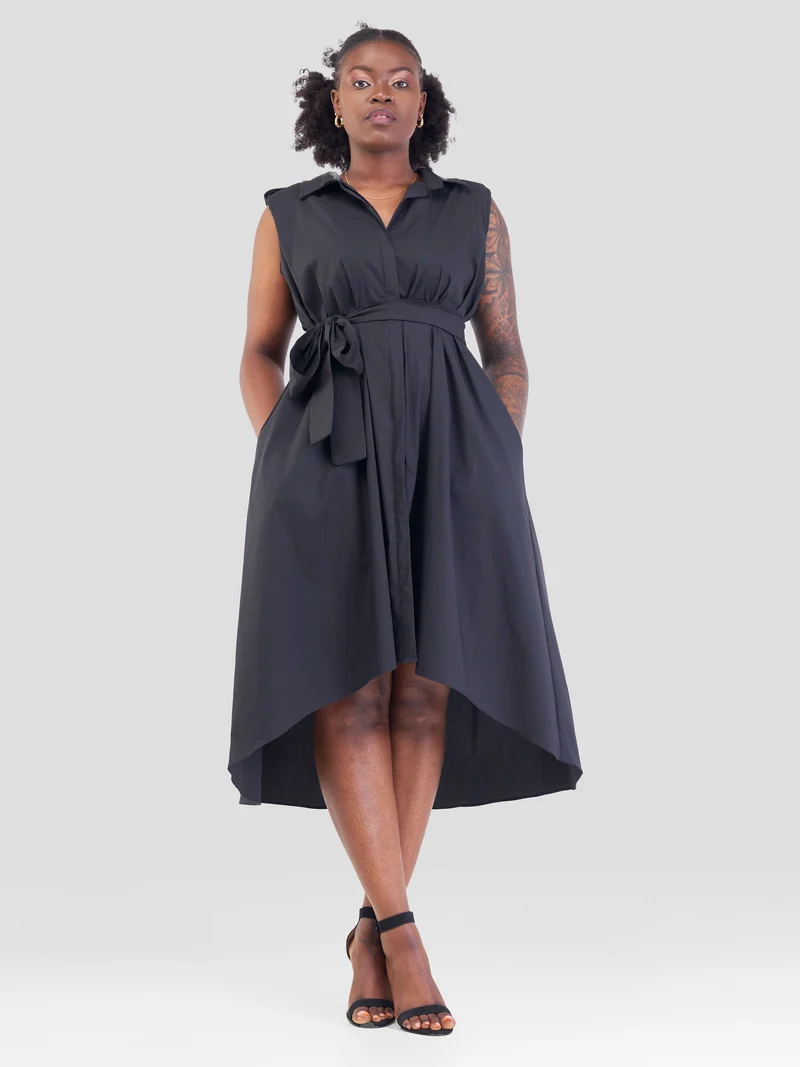 Safari Zene High Low Shirt Dress - Black