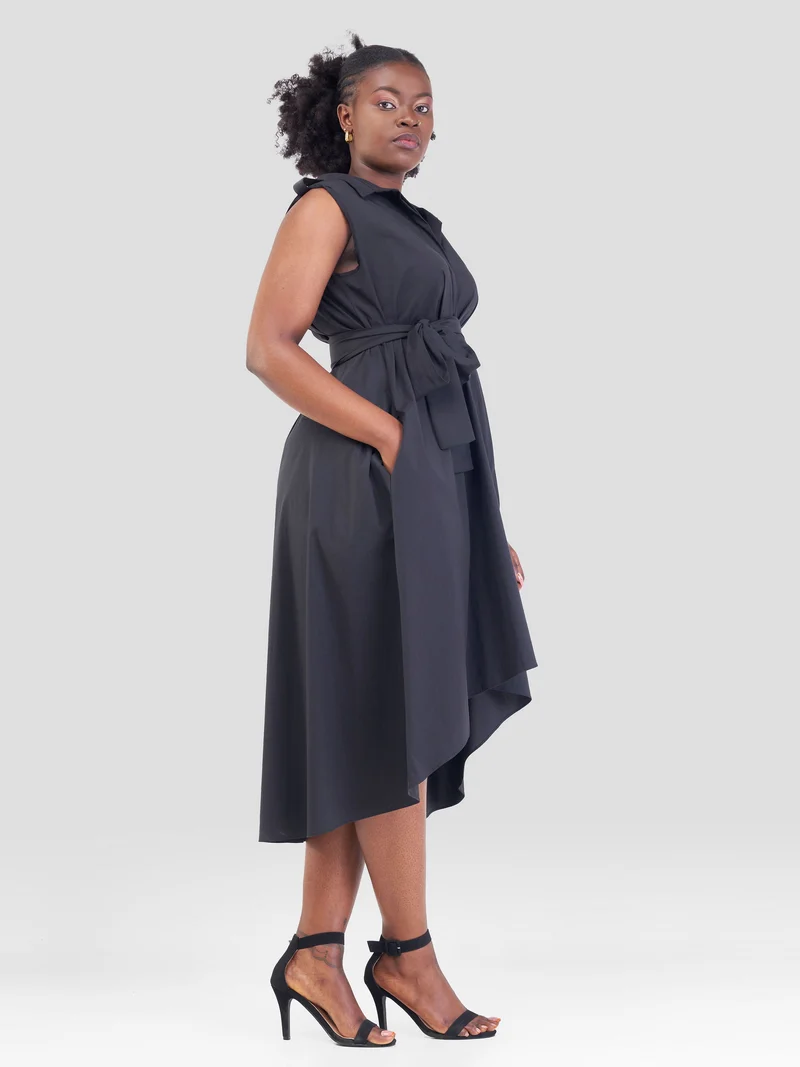 Safari Zene High Low Shirt Dress - Black