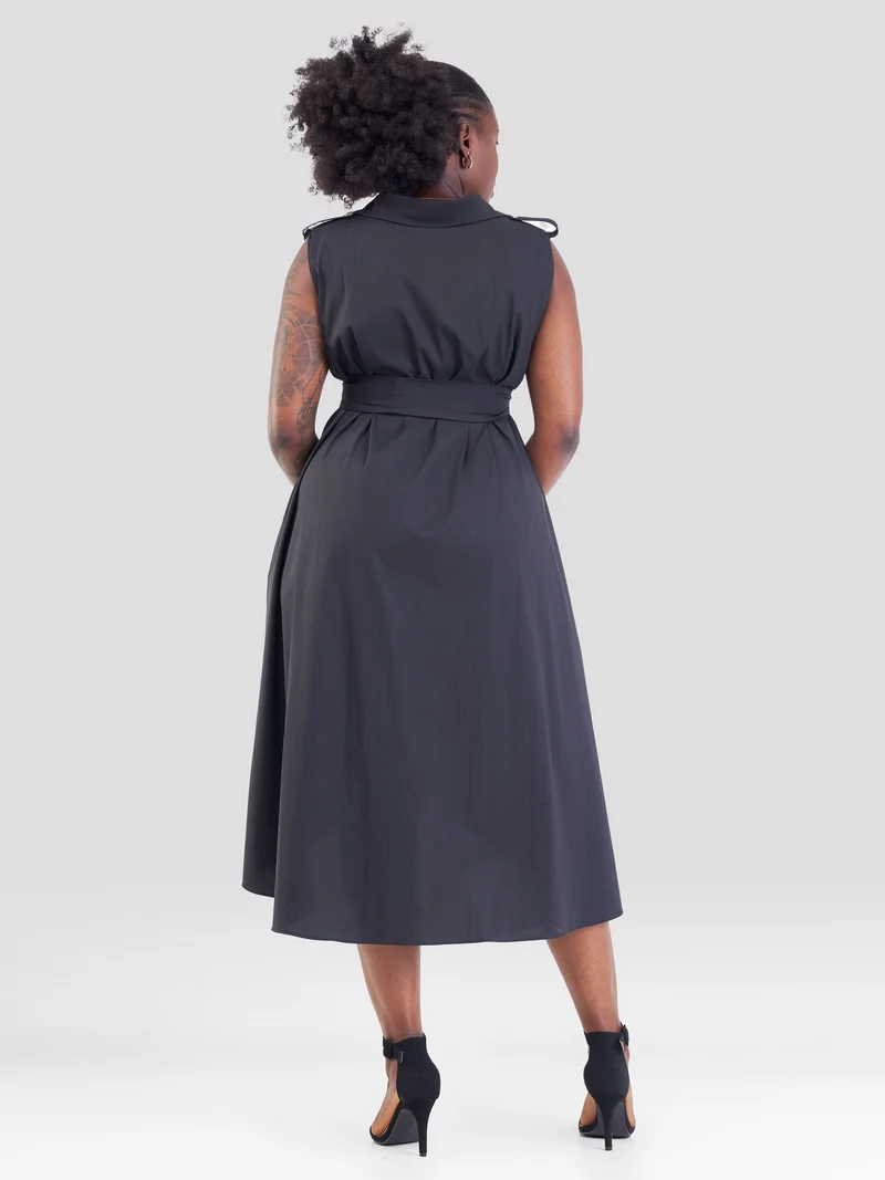 Safari Zene High Low Shirt Dress - Black