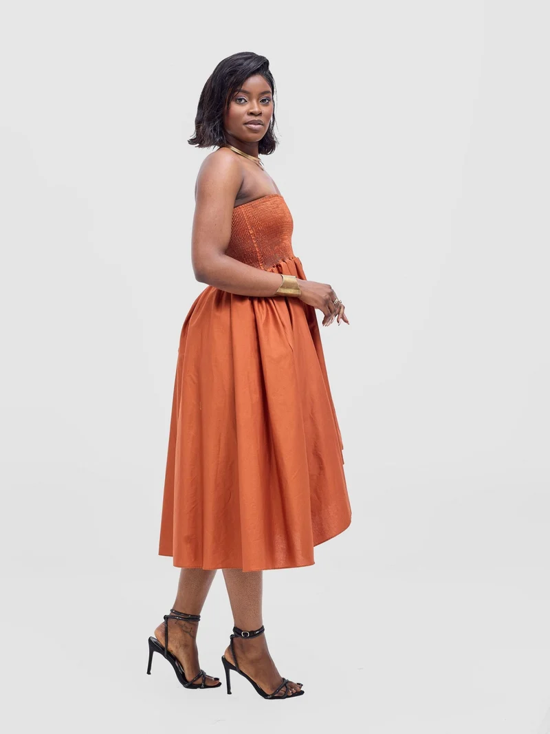 Safari by Vivo Tiwa Shirred Midi Dress - Rust