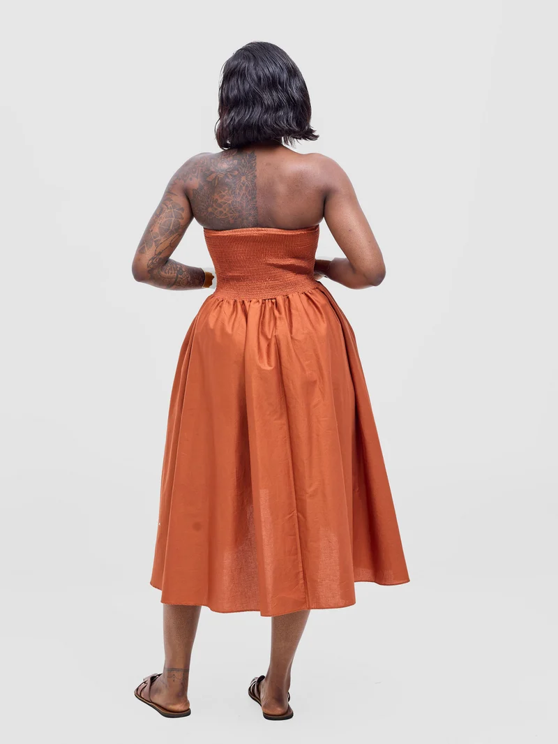 Safari by Vivo Tiwa Shirred Midi Dress - Rust