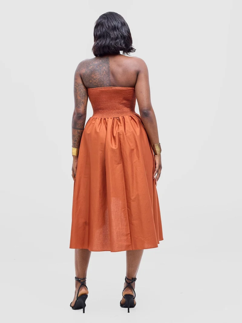Safari by Vivo Tiwa Shirred Midi Dress - Rust