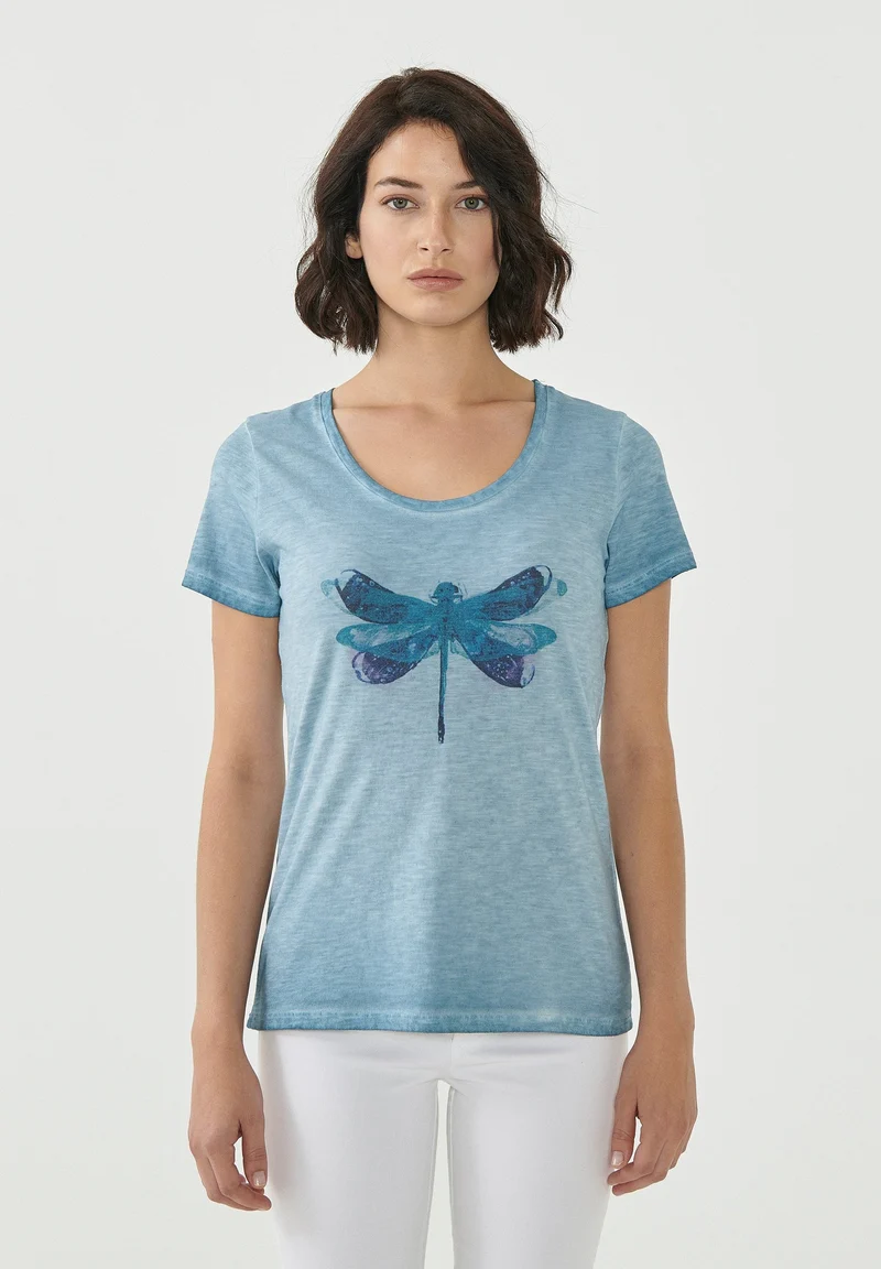 Garment Dyed T-Shirt aus Bio-Baumwolle mit Libellen-Print