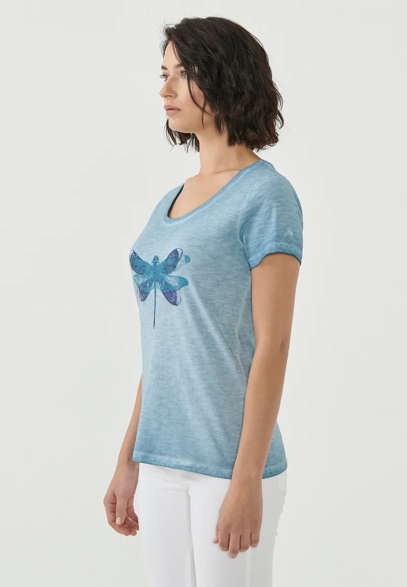 Garment Dyed T-Shirt aus Bio-Baumwolle mit Libellen-Print