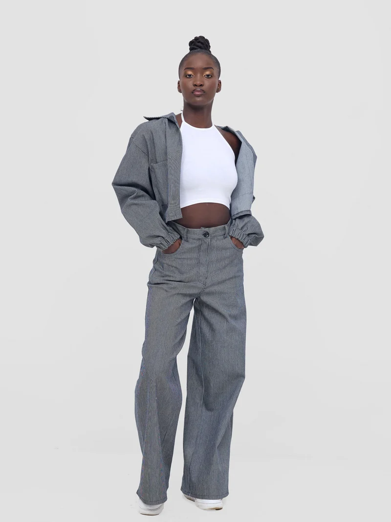 Zoya Nia Wide Leg Denim Pants - Tickling Stripes Print