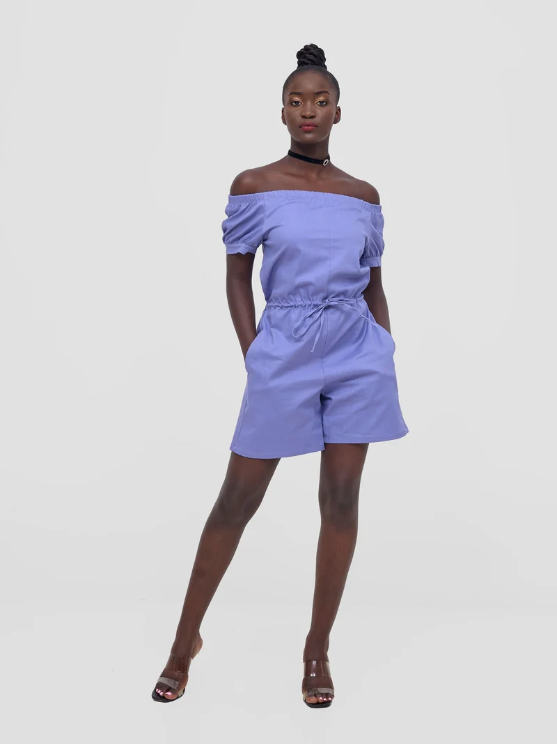 Zoya Nia Puff Sleeve Off Shoulder Romper - Lilac