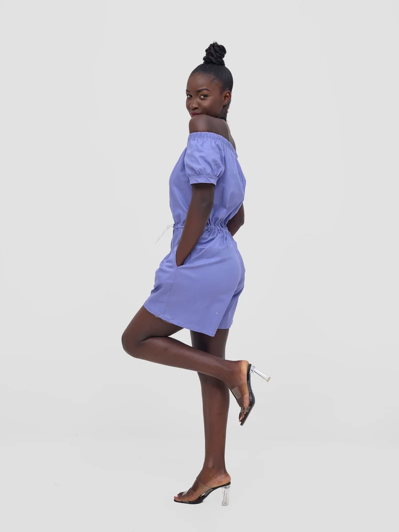 Zoya Nia Puff Sleeve Off Shoulder Romper - Lilac