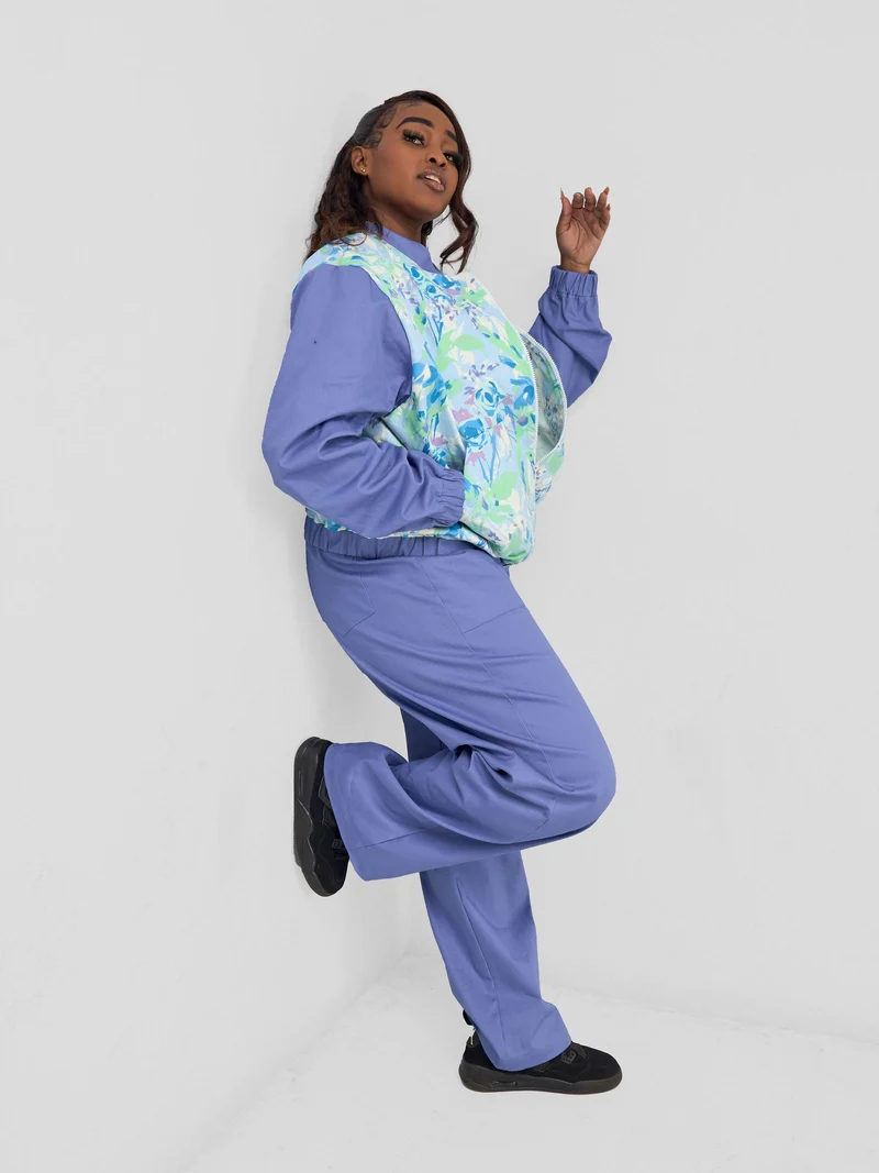 Zoya Banda Unisex Letterman Jacket - Green / Blue Print + Blue
