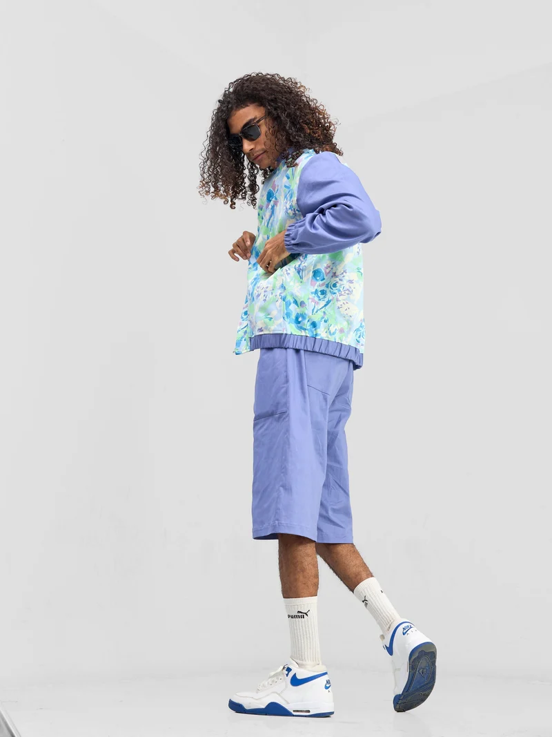 Zoya Banda Unisex Letterman Jacket - Green / Blue Print + Blue