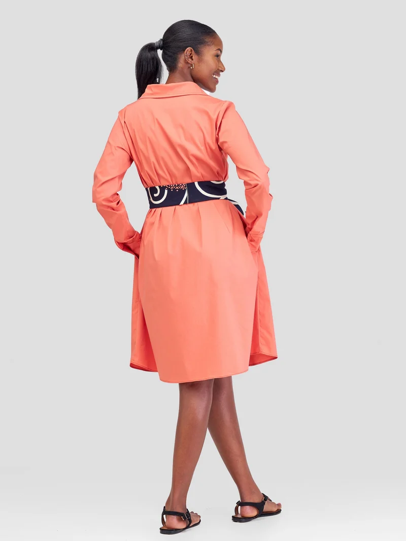 Safari Basic Shirt Tent Dress - Coral