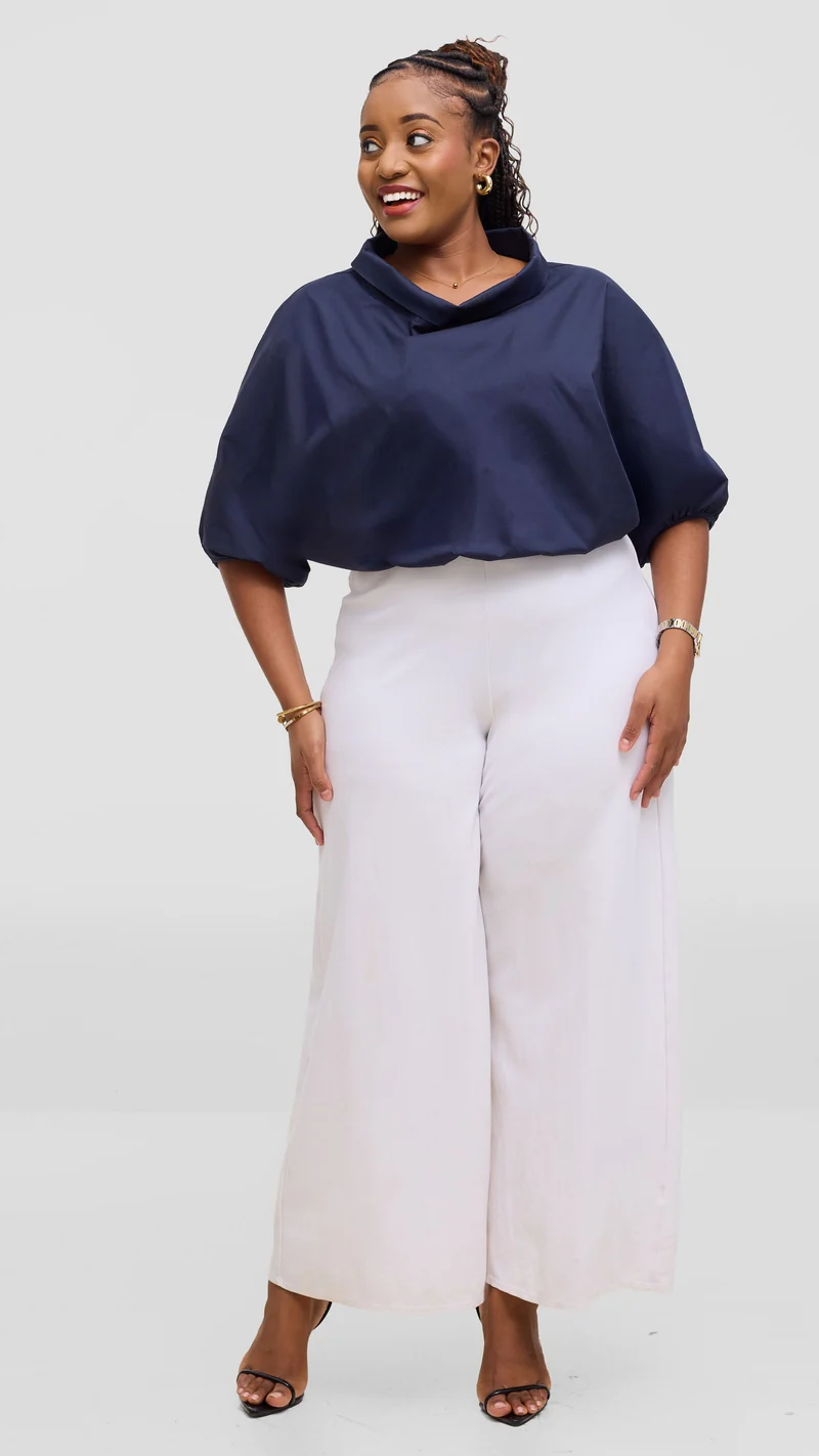 Vivo Lulu Drawstring Top in Cotton - Navy