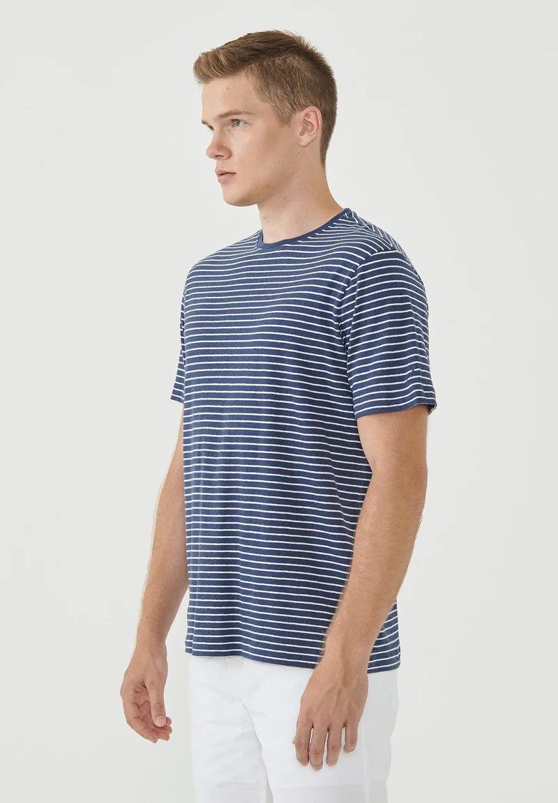 Gestreiftes T-Shirt aus Bio-Baumwolle und Leinen