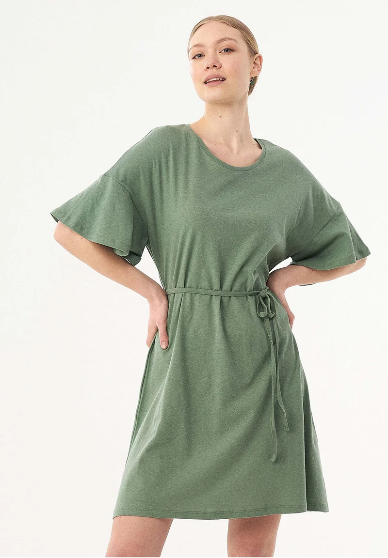 Jerseykleid aus Bio-Baumwolle und Leinen