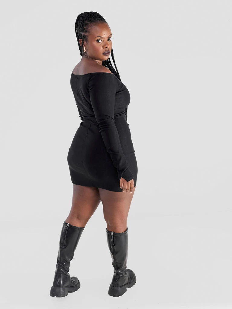 Zoya Yuni Off shoulder Mini Dress - Black