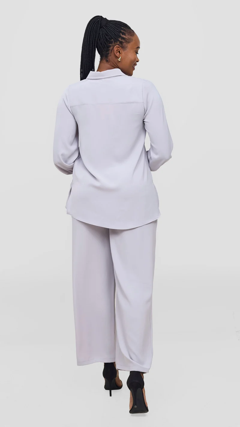 Vivo Wastani Shirred Sleeve Easy Fit Shirt - Light Grey