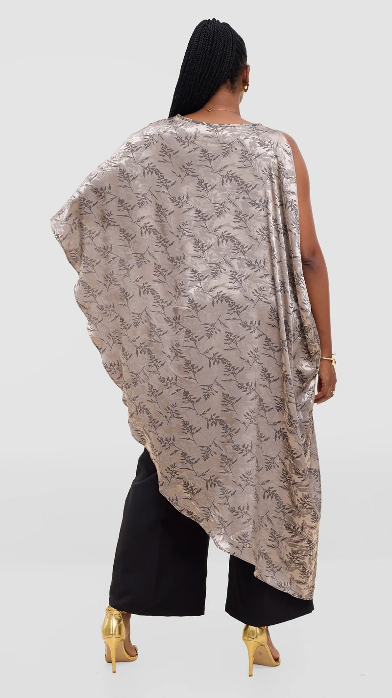 Vivo Liora Asymmetrical Kaftan Top in Satin - Olive Textured Print