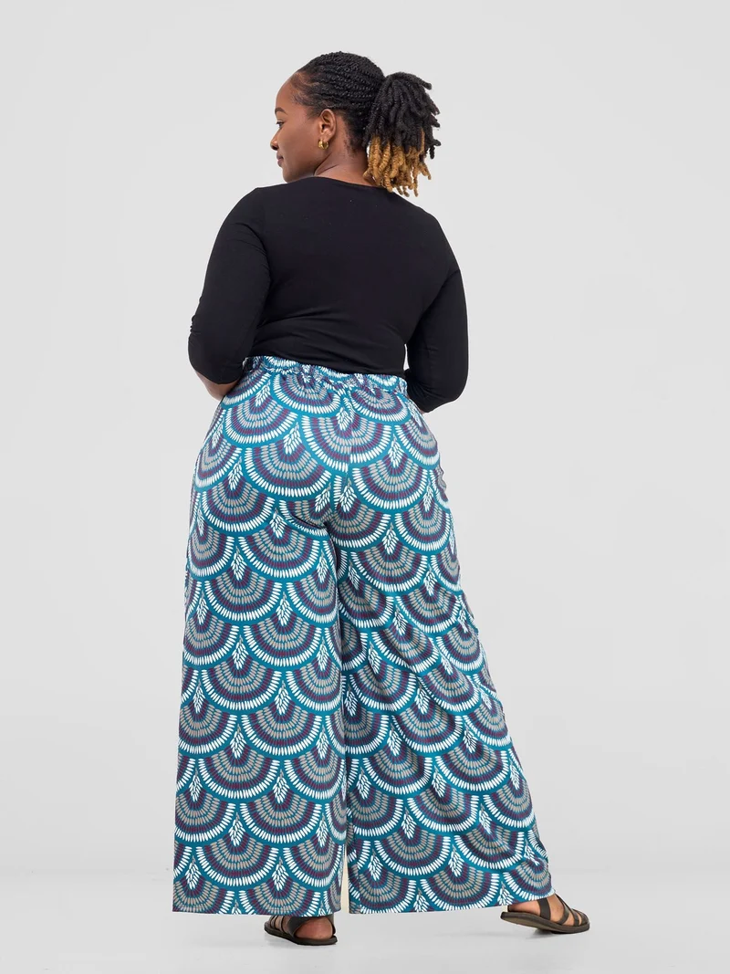 Vivo Nkasi Wide Leg Pants - Teal / Burgundy Kasi Print