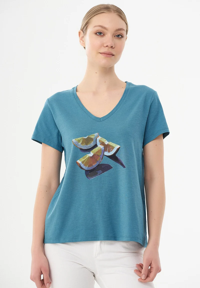 T-Shirt aus Bio-Baumwolle mit Orangen-Print